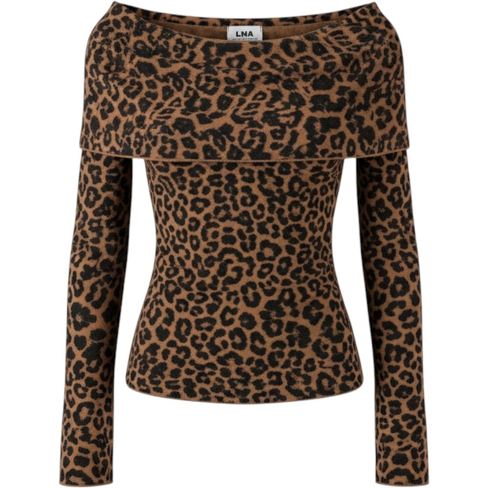 LNA Leopard Print Off Shoulder Top Womens Small Brown